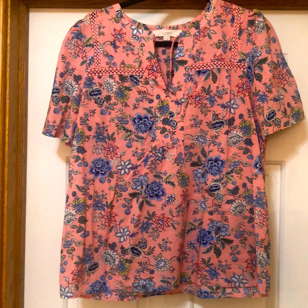Loft floral blouse, pink and blue floral, medium
